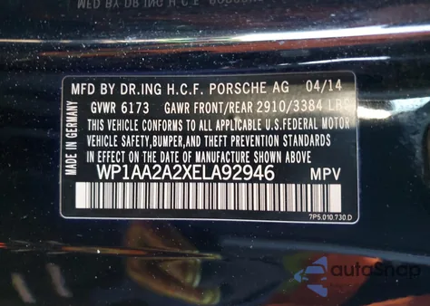 2014 Porsche Cayenne z USA, uszkodzony, nr VIN WP1AA2A2XELA92946